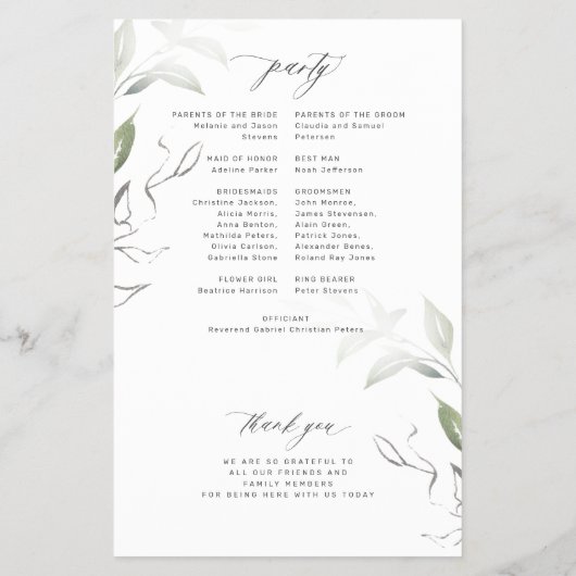 Budget elegante groen laat trouwprogramma flyer (Achterkant)