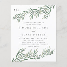Budget Elegante Groene Blad Bruiloft Uitnodiging