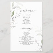 Budget elegante groene bladeren huwelijksprogramma (Voorkant)