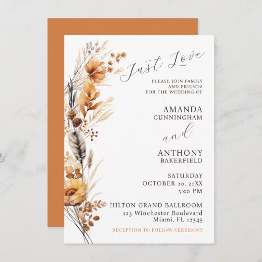 Budget Elegante herfst bloemen bruiloft uitnodigin Kaart (Voorkant / Achterkant)