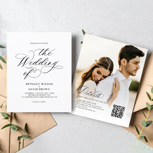 BUDGET Elegante Kalligrafie Foto QR Code Huwelijk