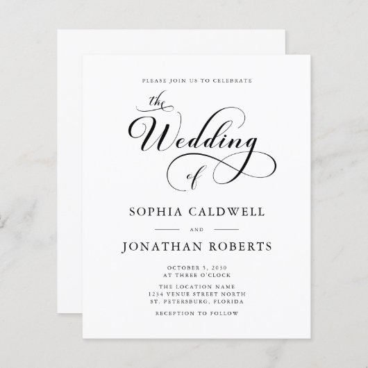 Budget Elegante Kalligrafie QR Code Huwelijksuitno (Voorkant / Achterkant)