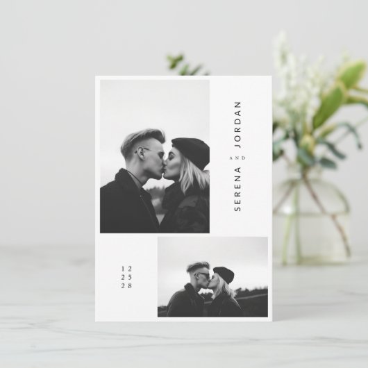 Budget Elegante Minimalistische 2 foto bruiloft Kaart (Staand voorkant)