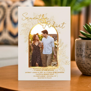 Budget Elegante Moderne Boho Boog Foto Uitnodiging