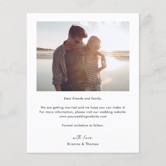 Budget Elegante moderne foto bruiloft Save the Dat (Achterkant)