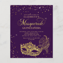BUDGET Elegante Paarse gouden Masquerade Quinceañe