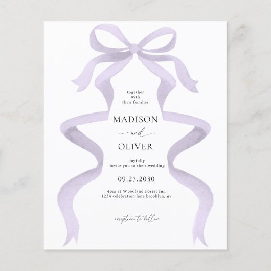 BUDGET Elegante Paarse Strik Monogram Bruiloft (Voorkant)