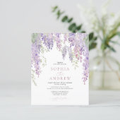 Budget Elegante Paarse Wisteria bruiloft uitnodigi (Staand voorkant)