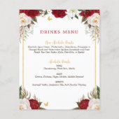 Budget Elegante Rode Bloemen Quinceañera Menu (Achterkant)