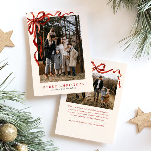 Budget Elegante Rode Boog Kerst Twee Foto Feestdagenkaart