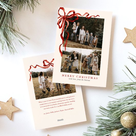 Budget Elegante Rode Boog Kerst Vier Foto Feestdagenkaart