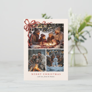 Budget Elegante Rode Boog Kerst Vier Foto Vakantie Feestdagenkaart