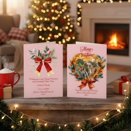 Budget Elegante Rode Strik Kerst Foto Vakantie Feestdagenkaart