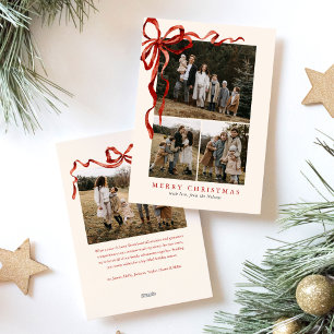 Budget Elegante Rode Strik Kerst Vier Foto Feestdagenkaart