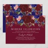BUDGET Elegante rood-wijnblauwe bloemige trouw uit Kaart (Voorkant / Achterkant)