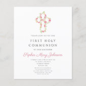 Budget Elegante Roze Bloemkruis Eerste Communie (Voorkant)