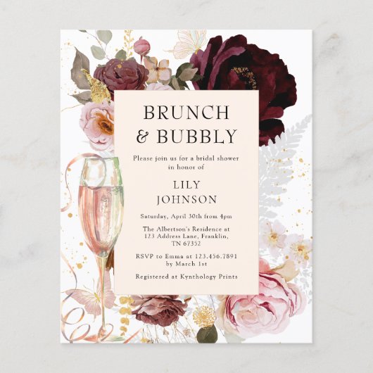 Budget Elegante Roze Bruine Brunch & Mousserende W Flyer (Voorkant)