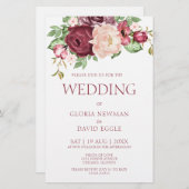 Budget Elegante Roze Marsala Bruiloft Uitnodiging (Voorkant / Achterkant)