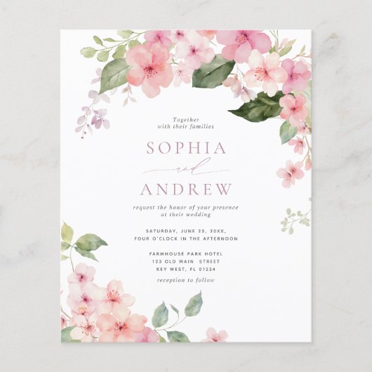 Budget Elegante Sakura Bloemen Bruiloft Uitnodigin (Voorkant)