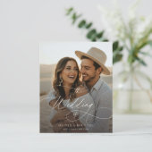 Budget Elegante Script Boho Foto Huwelijksuitnodig (Staand voorkant)