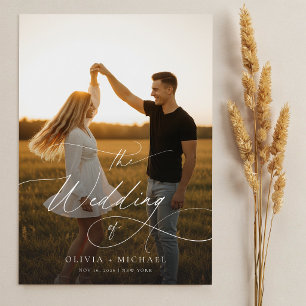 Budget Elegante Script Boho Foto Huwelijksuitnodig