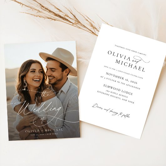 Budget Elegante Script Boho Foto Huwelijksuitnodig
