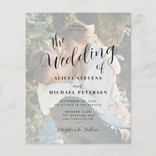 Budget elegante script eenvoudige foto bruiloft ui (Voorkant)