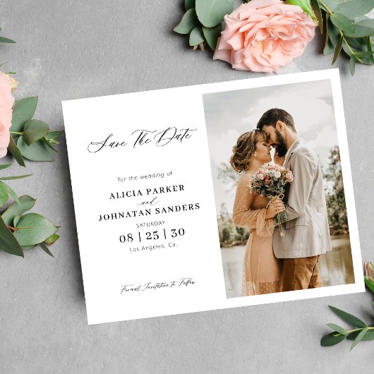 Budget elegante script foto bruiloft save the date