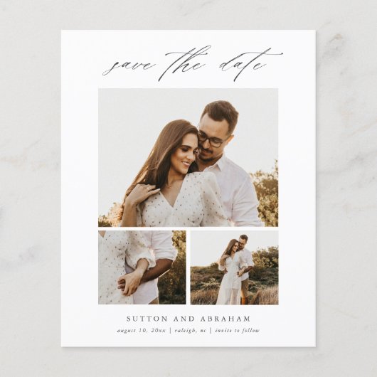 Budget Elegante Script Foto Collage Save The Date (Voorkant)