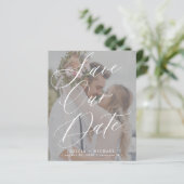 Budget elegante script foto trouwkaart save the da (Staand voorkant)