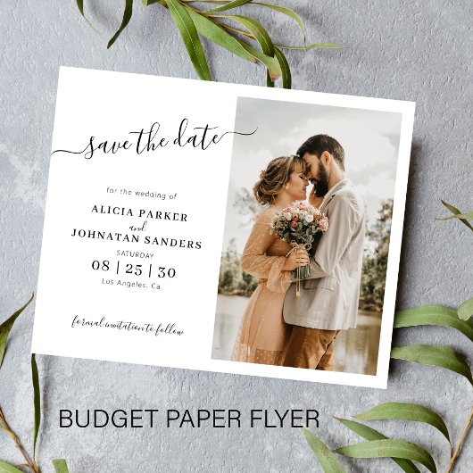 Budget elegante script foto trouwkaart save the da flyer