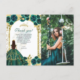Budget Elegante Smaragd Bloemen Foto Quinceañera Briefkaart