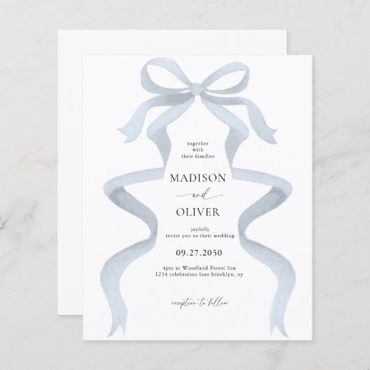 BUDGET Elegante Stoffige Blauwe Boog Monogram Brui (Voorkant / Achterkant)