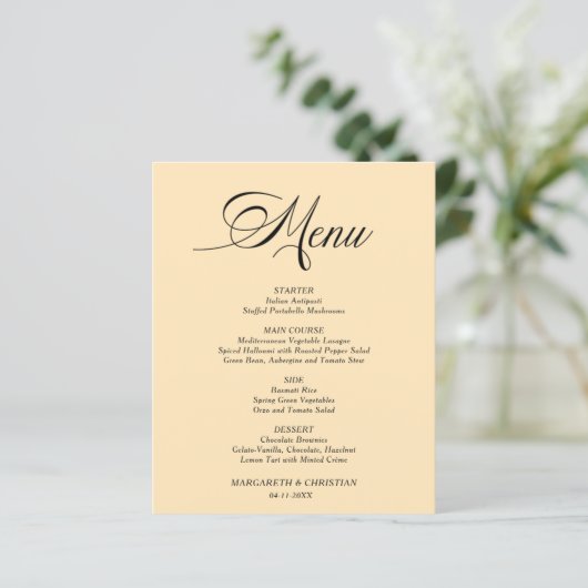 Budget Elegante Tarwe Minimalistische Wedding Menu (Staand voorkant)