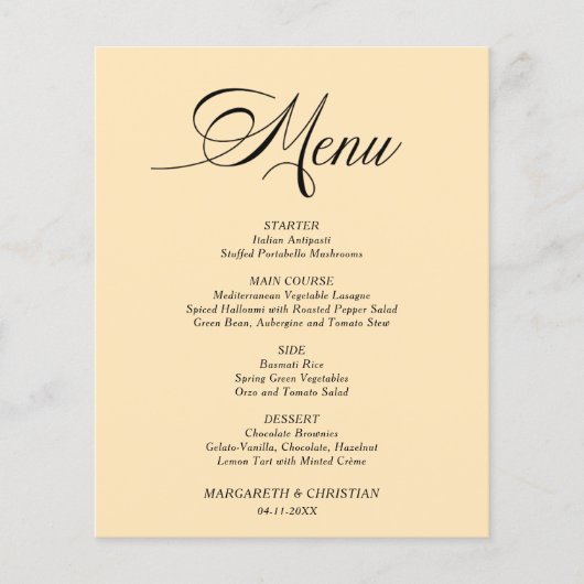 Budget Elegante Tarwe Minimalistische Wedding Menu (Voorkant)