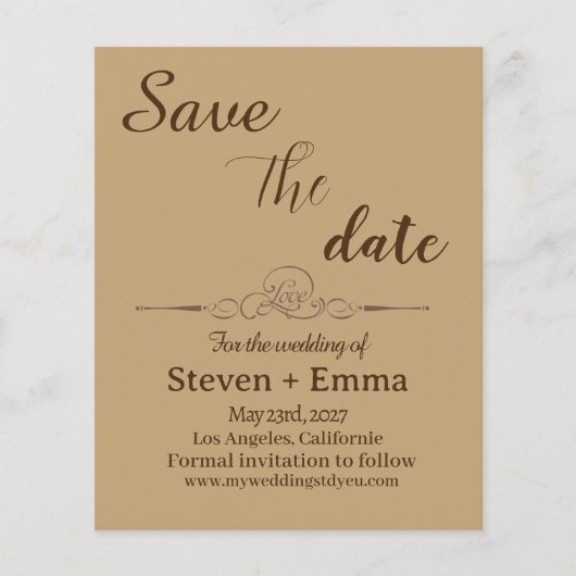 Budget Elegante Trouwkaart Save the Date uitnodigi Flyer (Voorkant)