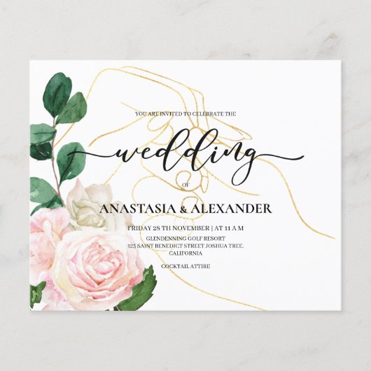 BUDGET/Elegante trouwkaart. Uitnodigingsfolder Flyer (Voorkant)