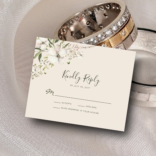 Budget Elegante Waterverf Bloemen Foto RSVP Kaart