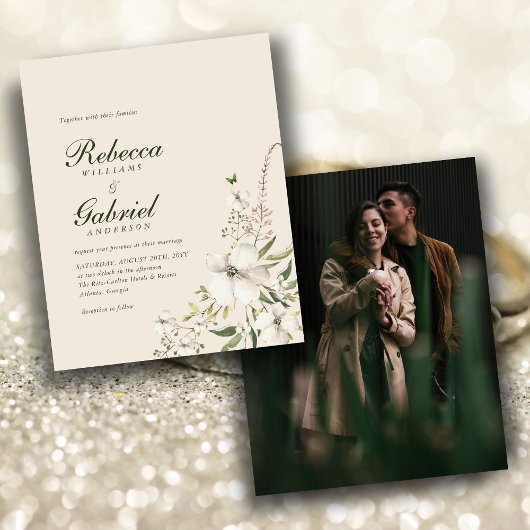 Budget Elegante Waterverf Bloemenfoto Wedd Invite