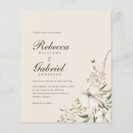 Budget Elegante Waterverf Bloemenfoto Wedd Invite (Voorkant)