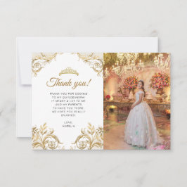 BUDGET Elegante witgouden foto Quinceañera Notitiekaartje