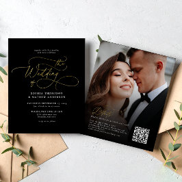 BUDGET Elegante Zwart Goud QR Code RSVP Huwelijk