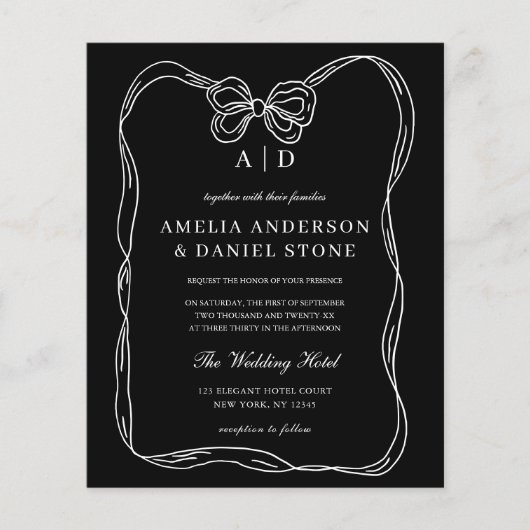 Budget Elegante Zwart & Wit Bow Uitnodiging Flyer (Voorkant)