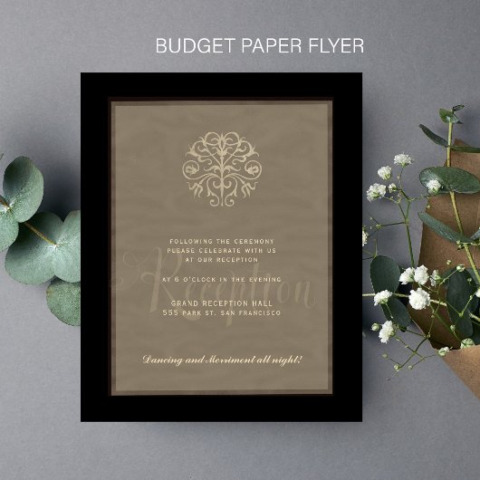 Budget elegante zwarte bruiloft receptie uitnodigi flyer