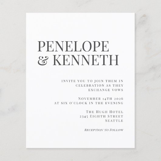 Budget Elegante Zwarte Witte Typografie Huwelijk (Voorkant)