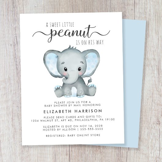 Budget Elephant Baby Boy Shower by Mail Invitation