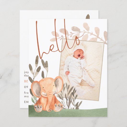 Budget Elephant Baby Foto geboortedatum bekendmaki (Voorkant / Achterkant)