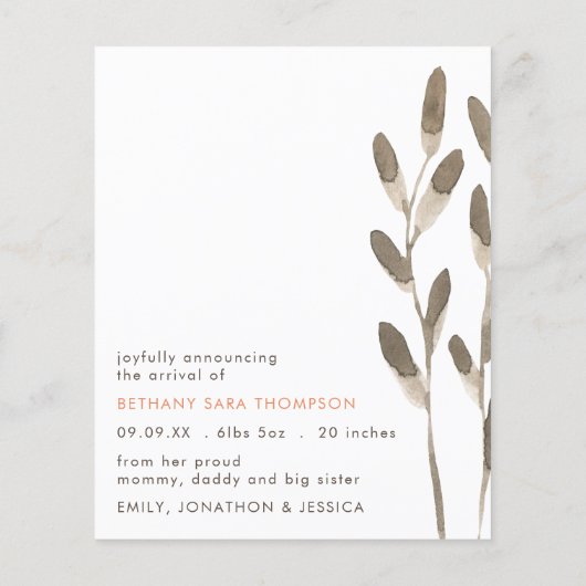 Budget Elephant Baby Foto geboortedatum bekendmaki (Achterkant)