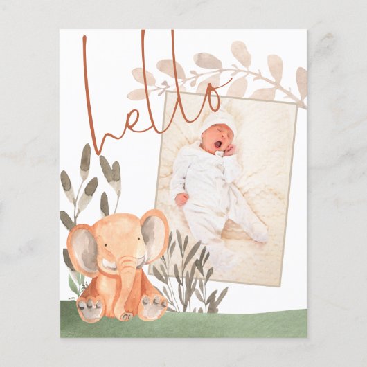 Budget Elephant Baby Foto geboortedatum bekendmaki (Voorkant)