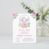 BUDGET Elephant Baby shower Girly Invitation (Staand voorkant)